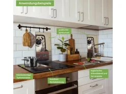 Banjado Herdabdeckplatte Glas 2 Teilig Je 30x52CM Schneidebrett Herdabdeckung Mit Motiv Mops Im Koffer