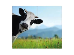 Banjado Herdabdeckplatte Glas 2 Teilig Je 30x52CM Schneidebrett Herdabdeckung Mit Motiv Neugierig