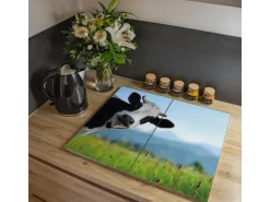 Banjado Herdabdeckplatte Glas 2 Teilig Je 30x52CM Schneidebrett Herdabdeckung Mit Motiv Neugierig