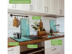 Banjado Herdabdeckplatte Glas 2 Teilig Je 30x52CM Schneidebrett Herdabdeckung Mit Motiv Blaues Holz