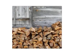 Banjado Herdabdeckplatte Glas 1 Teilig 60x52CM Schneidebrett Herdabdeckung Mit Motiv Feuerholz