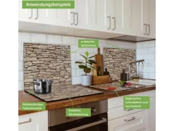 Banjado Herdabdeckplatte Glas 1 Teilig 60x52CM Schneidebrett Herdabdeckung Mit Motiv Stadtmauer