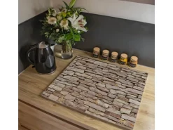 Banjado Herdabdeckplatte Glas 1 Teilig 60x52CM Schneidebrett Herdabdeckung Mit Motiv Stadtmauer