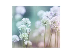 Banjado Herdabdeckplatte Glas 2 Teilig Je 30x52CM Schneidebrett Herdabdeckung Mit Motiv Lauchblüte