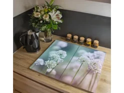 Banjado Herdabdeckplatte Glas 2 Teilig Je 30x52CM Schneidebrett Herdabdeckung Mit Motiv Lauchblüte