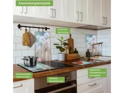 Banjado Herdabdeckplatte Glas 2 Teilig Je 30x52CM Schneidebrett Herdabdeckung Mit Motiv Lauchblüte