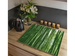 Banjado Herdabdeckplatte Glas 2 Teilig Je 30x52CM Schneidebrett Herdabdeckung Mit Motiv Bambus