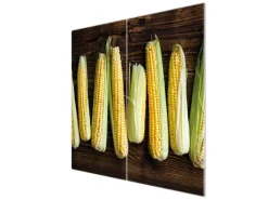 Banjado Herdabdeckplatte Glas 2 Teilig Je 30x52CM Schneidebrett Herdabdeckung Mit Motiv Maiskolben