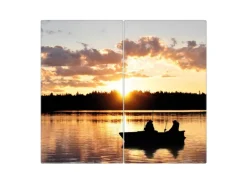 Banjado Herdabdeckplatte Glas 2 Teilig Je 30x52CM Schneidebrett Herdabdeckung Mit Motiv Angler