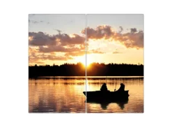 Banjado Herdabdeckplatte Glas 2 Teilig Je 30x52CM Schneidebrett Herdabdeckung Mit Motiv Angler