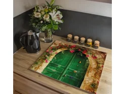 Banjado Herdabdeckplatte Glas 1 Teilig 60x52CM Schneidebrett Herdabdeckung Mit Motiv Ferienhaus