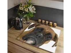 Banjado Herdabdeckplatte Glas 1 Teilig 60x52CM Schneidebrett Herdabdeckung Mit Motiv Boxer