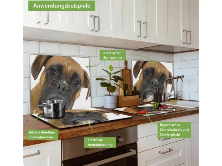 Banjado Herdabdeckplatte Glas 1 Teilig 60x52CM Schneidebrett Herdabdeckung Mit Motiv Boxer