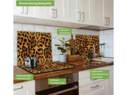 Banjado Herdabdeckplatte Glas 1 Teilig 60x52CM Schneidebrett Herdabdeckung Mit Motiv Leopard