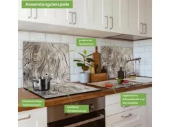 Banjado Herdabdeckplatte Glas 1 Teilig 60x52CM Schneidebrett Herdabdeckung Mit Motiv Holzwirbel