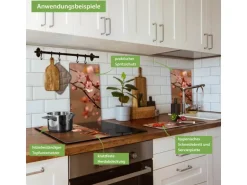 Banjado Herdabdeckplatte Glas 2 Teilig Je 30x52CM Schneidebrett Herdabdeckung Mit Motiv Blühender Kirschzweig