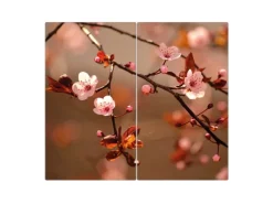 Banjado Herdabdeckplatte Glas 2 Teilig Je 30x52CM Schneidebrett Herdabdeckung Mit Motiv Blühender Kirschzweig