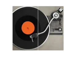 Banjado Herdabdeckplatte Glas 2 Teilig Je 30x52CM Schneidebrett Herdabdeckung Mit Motiv Plattenspieler