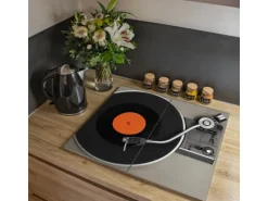 Banjado Herdabdeckplatte Glas 2 Teilig Je 30x52CM Schneidebrett Herdabdeckung Mit Motiv Plattenspieler