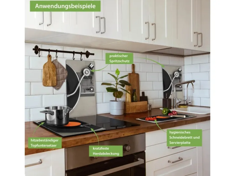 Banjado Herdabdeckplatte Glas 2 Teilig Je 30x52CM Schneidebrett Herdabdeckung Mit Motiv Plattenspieler