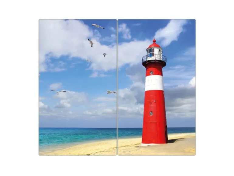 Banjado Herdabdeckplatte Glas 2 Teilig Je 30x52CM Schneidebrett Herdabdeckung Mit Motiv Leuchtturm Westkapelle