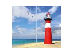 Banjado Herdabdeckplatte Glas 2 Teilig Je 30x52CM Schneidebrett Herdabdeckung Mit Motiv Leuchtturm Westkapelle