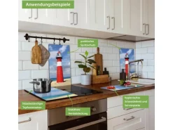 Banjado Herdabdeckplatte Glas 2 Teilig Je 30x52CM Schneidebrett Herdabdeckung Mit Motiv Leuchtturm Westkapelle