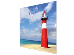 Banjado Herdabdeckplatte Glas 2 Teilig Je 30x52CM Schneidebrett Herdabdeckung Mit Motiv Leuchtturm Westkapelle