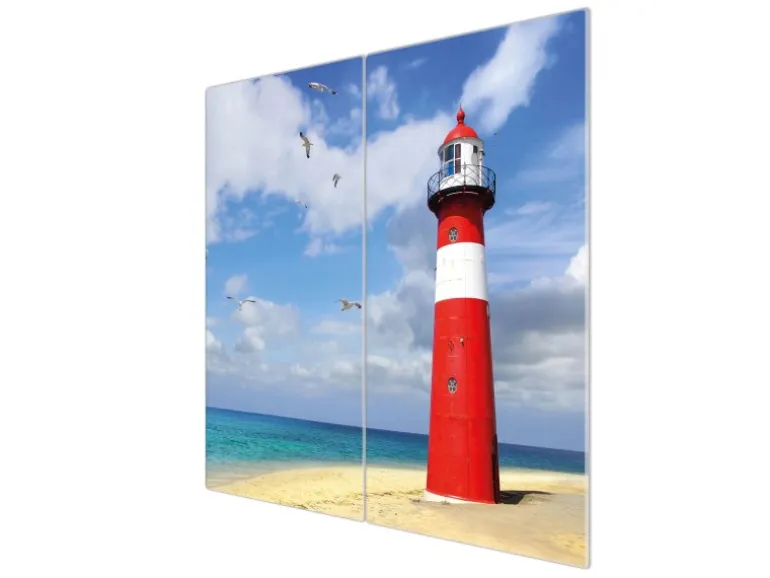 Banjado Herdabdeckplatte Glas 2 Teilig Je 30x52CM Schneidebrett Herdabdeckung Mit Motiv Leuchtturm Westkapelle