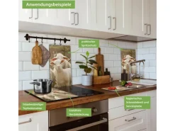 Banjado Herdabdeckplatte Glas 2 Teilig Je 30x52CM Schneidebrett Herdabdeckung Mit Motiv Schaffamilie