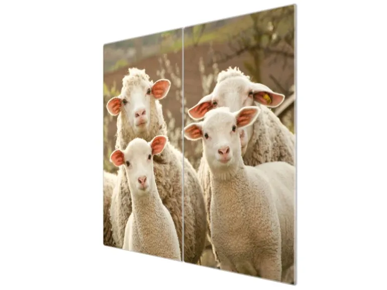 Banjado Herdabdeckplatte Glas 2 Teilig Je 30x52CM Schneidebrett Herdabdeckung Mit Motiv Schaffamilie