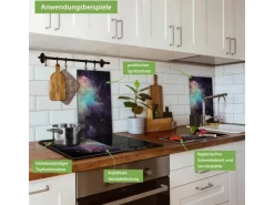 Banjado Herdabdeckplatte Glas 2 Teilig Je 30x52CM Schneidebrett Herdabdeckung Mit Motiv Im Weltall 2