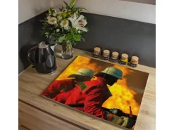 Banjado Herdabdeckplatte Glas 2 Teilig Je 30x52CM Schneidebrett Herdabdeckung Mit Motiv Feuer