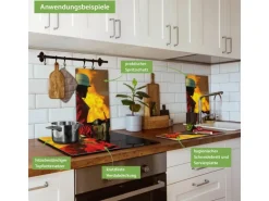 Banjado Herdabdeckplatte Glas 2 Teilig Je 30x52CM Schneidebrett Herdabdeckung Mit Motiv Feuer