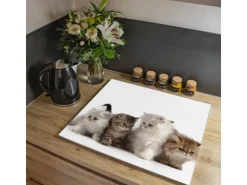 Banjado Herdabdeckplatte Glas 1 Teilig 60x52CM Schneidebrett Herdabdeckung Mit Motiv Kaetzchen