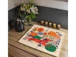 Banjado Herdabdeckplatte Glas 2 Teilig Je 30x52CM Schneidebrett Herdabdeckung Mit Motiv Rotes Pferd