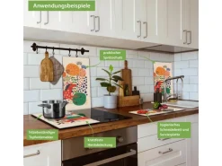 Banjado Herdabdeckplatte Glas 2 Teilig Je 30x52CM Schneidebrett Herdabdeckung Mit Motiv Rotes Pferd