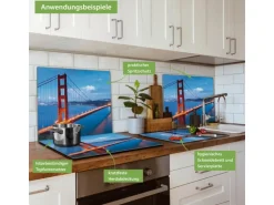 Banjado Herdabdeckplatte Glas 1 Teilig 60x52CM Schneidebrett Herdabdeckung Mit Motiv Golden Gate Bridge