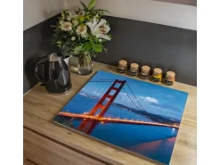 Banjado Herdabdeckplatte Glas 1 Teilig 60x52CM Schneidebrett Herdabdeckung Mit Motiv Golden Gate Bridge