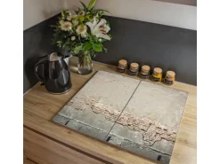 Banjado Herdabdeckplatte Glas 2 Teilig Je 30x52CM Schneidebrett Herdabdeckung Mit Motiv Baulücke