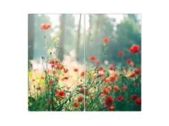 Banjado Herdabdeckplatte Glas 2 Teilig Je 30x52CM Schneidebrett Herdabdeckung Mit Motiv Waldmohn