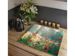 Banjado Herdabdeckplatte Glas 2 Teilig Je 30x52CM Schneidebrett Herdabdeckung Mit Motiv Waldmohn