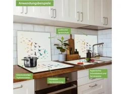 Banjado Herdabdeckplatte Glas 1 Teilig 60x52CM Schneidebrett Herdabdeckung Mit Motiv Fliegende Vögel