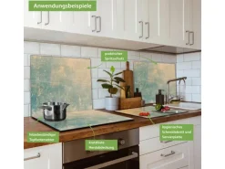 Banjado Herdabdeckplatte Glas 1 Teilig 60x52CM Schneidebrett Herdabdeckung Mit Motiv Patina Grün