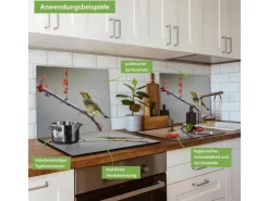 Banjado Herdabdeckplatte Glas 1 Teilig 60x52CM Schneidebrett Herdabdeckung Mit Motiv Herbst Vogel