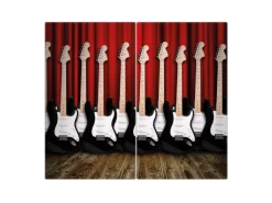 Banjado Herdabdeckplatte Glas 2 Teilig Je 30x52CM Schneidebrett Herdabdeckung Mit Motiv E-Gitarren
