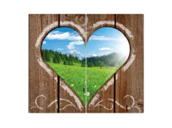 Banjado Herdabdeckplatte Glas 2 Teilig Je 30x52CM Schneidebrett Herdabdeckung Mit Motiv Ausblick Mit Herz