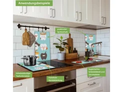 Banjado Herdabdeckplatte Glas 2 Teilig Je 30x52CM Schneidebrett Herdabdeckung Mit Motiv Neun Zähne