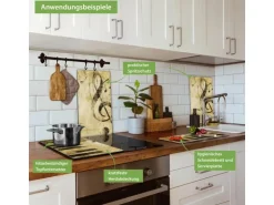 Banjado Herdabdeckplatte Glas 2 Teilig Je 30x52CM Schneidebrett Herdabdeckung Mit Motiv Music