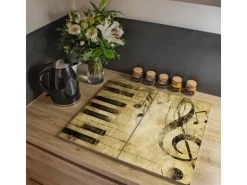 Banjado Herdabdeckplatte Glas 2 Teilig Je 30x52CM Schneidebrett Herdabdeckung Mit Motiv Music